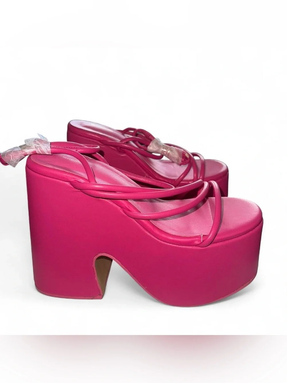 Hot Pink Strappy Platform Chunky Heels